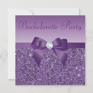Invitation Séquins imprimés violets Bow & Diamond Bachelorett