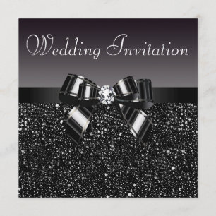 Invitation Séquins noirs imprimés, Mariage Bow & Diamond