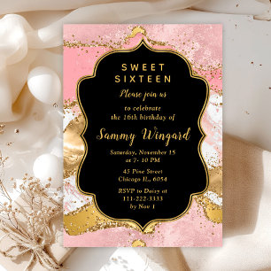 Invitation Séquins or et rose Agate Sweet sixteen