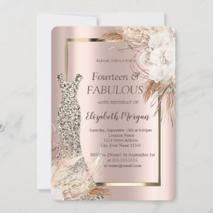 Invitation Sequins Robe Boho Fleurs 40e anniversaire
