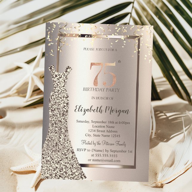 Invitation Sequins Robe Confetti Ivoire 75e anniversaire (Créateur téléchargé)