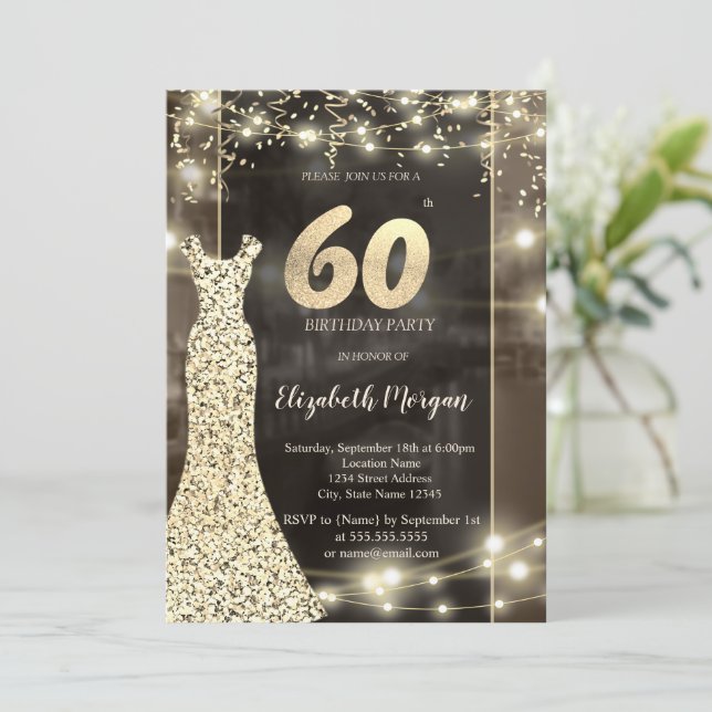 Invitation Sequins Robe Lights 60e anniversaire (Debout devant)