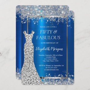 Invitation Séquins Robe Parties scintillant Confetti Bleu Mét