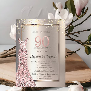 Invitation Sequins Rose Robe d'or ivoire 90e anniversaire
