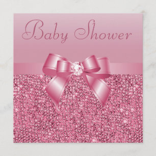 Invitation Séquins roses, Bow & Diamond Baby shower
