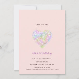 Invitation Séquins Sparkling Rainbow Heart Anniversaire