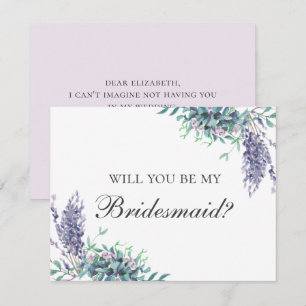 Invitation Seras-tu ma demoiselle d'honneur. Fleur violette.