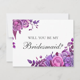 Invitation Seras-tu ma demoiselle d'honneur. Fleurs roses et 