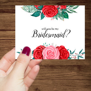 Invitation Seras-tu ma demoiselle d'honneur Red Rose Aquarell