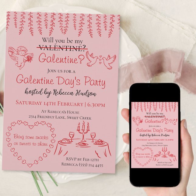 Invitation Seras-tu ma Galentine ? La fête de Galentine's Day (Créateur téléchargé)