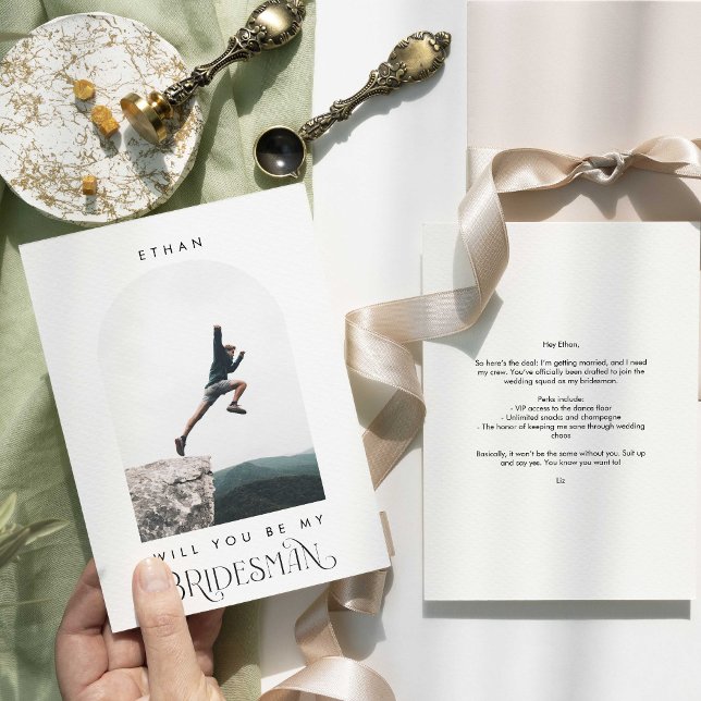 Invitation Seras-tu mon Bridesman Minimal Photo Moderne Arche (Créateur téléchargé)