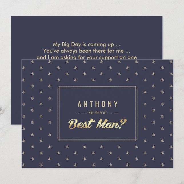 Invitation Seras-tu mon témoin ? Mariage Navy Blue Gold (Devant / Derrière)