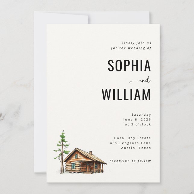 Invitation Serene Beige Rustic Cabin (Devant)