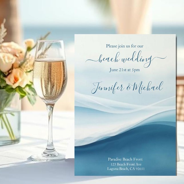 Invitation Serene Blue Beach Wedding (Serene Blue Abstract Beach Wedding Invitation )