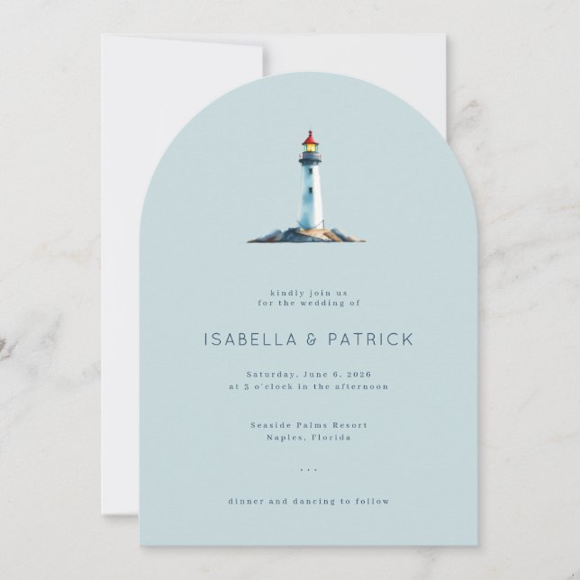 Invitation Serene Blue Minimalist Lighthouse (Devant)