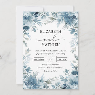 Invitation Serene Dusty Blue Botanical Floral Mariage