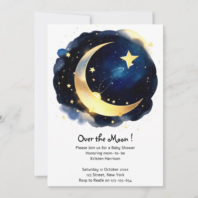 Invitation Serene Moon et Stars Delight Boy Baby shower (Devant)