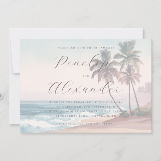 Invitation Serene Pastel Watercolor Beach Waves (Devant)