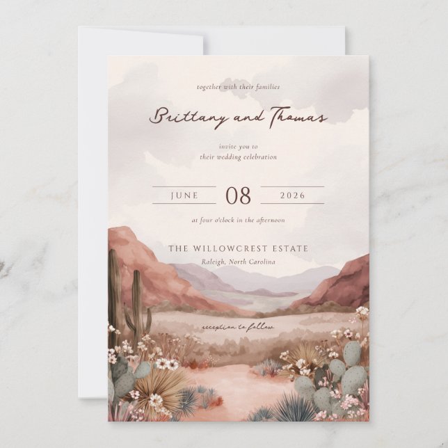 Invitation Serene Pastel Watercolor Desert Landscape (Devant)