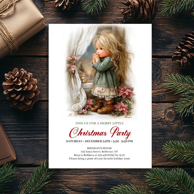 Invitation sérène pour une fête de Noël, scène de  (Cozy Christmas Scene Girl Serene Party Invitation

)