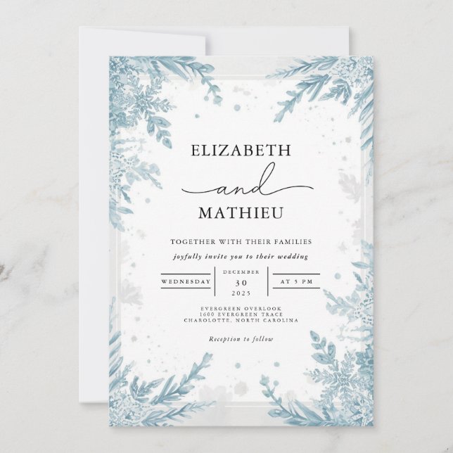 Invitation Serene Sky Blue Mariage botanique d'hiver (Devant)