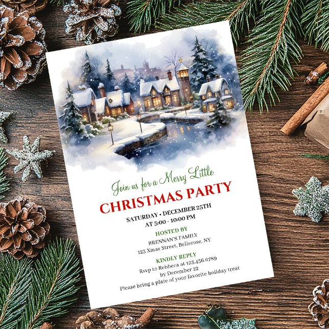 Invitation Serene watercolor Christmas scene festive city   (Serene watercolor Christmas scene festive city invite)