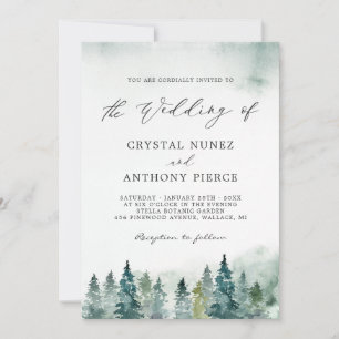 Invitation Serene Winter Forest Pine Trees Mariage