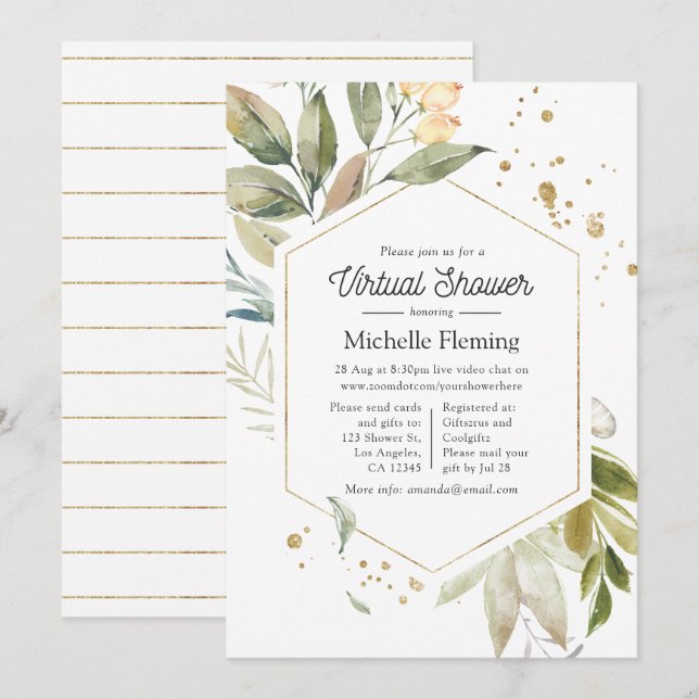 Invitation Serenity Green Baby shower virtuel géométrique (Devant / Derrière)