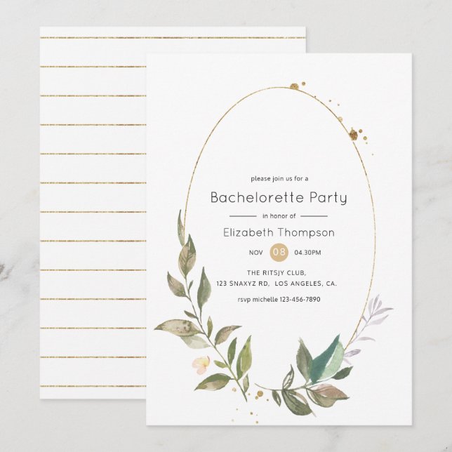 Invitation Serenity Green Bachelorette d'or géométrique (Devant / Derrière)