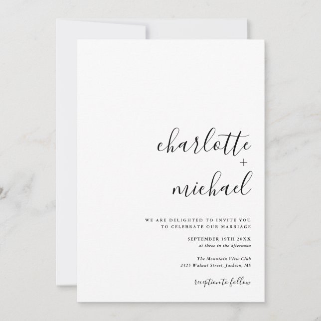 Invitation SERENITY Moderne Écriture Minimaliste Mariage (Devant)