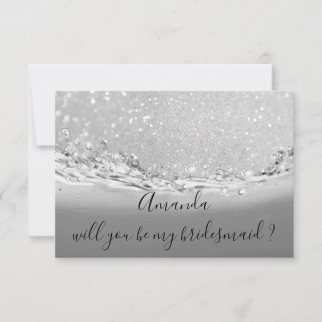 Invitation Serez-vous Bridesmaid Grey Parties scintillant Océ (Devant)