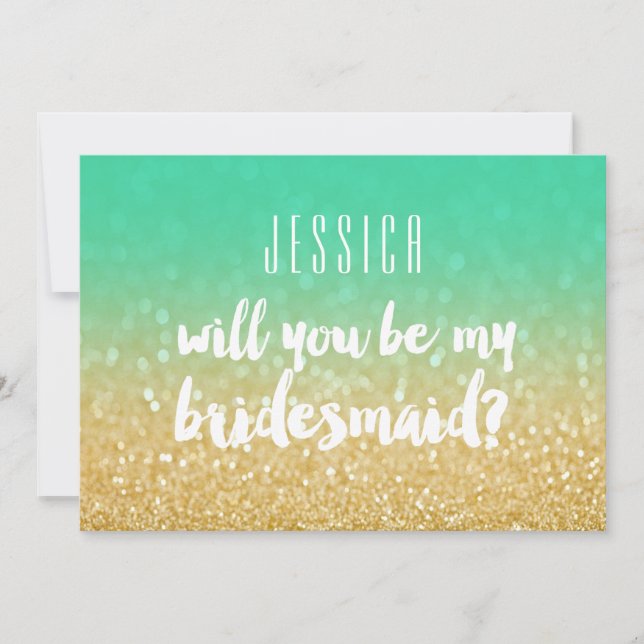 Invitation Serez-Vous Ma Bridesmaid Gold Turquoise Ombre Part (Devant)