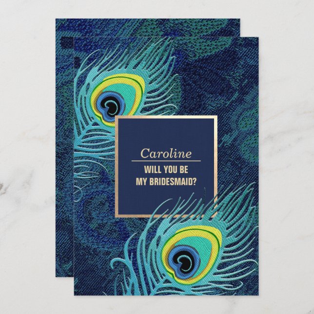 Invitation Serez-vous ma demoiselle d'honneur ? Plumes de paq (Devant / Derrière)