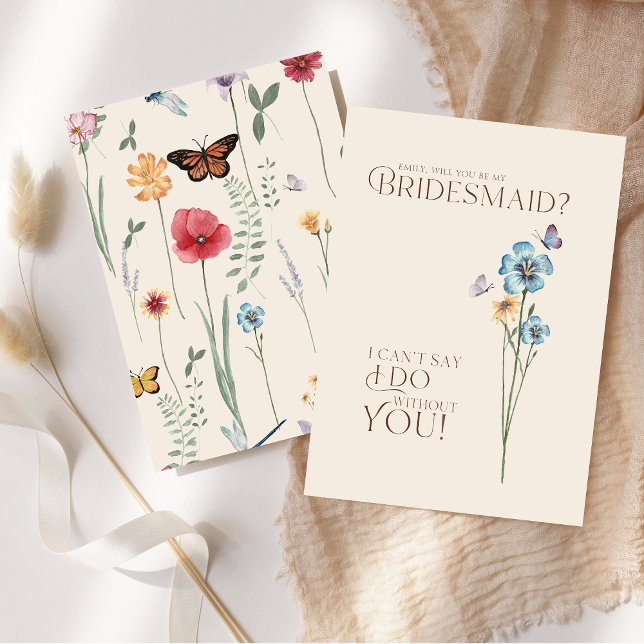 Invitation Serez-Vous Ma Demoiselle D'Honneur Proposition Fle (Simple Blue Wildflower Butterfly Floral Bridesmaid Invitation)