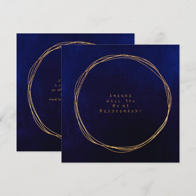 Invitation Serez-Vous Ma Femme D'Accueil Blue Navy Velvet (Devant / Derrière)