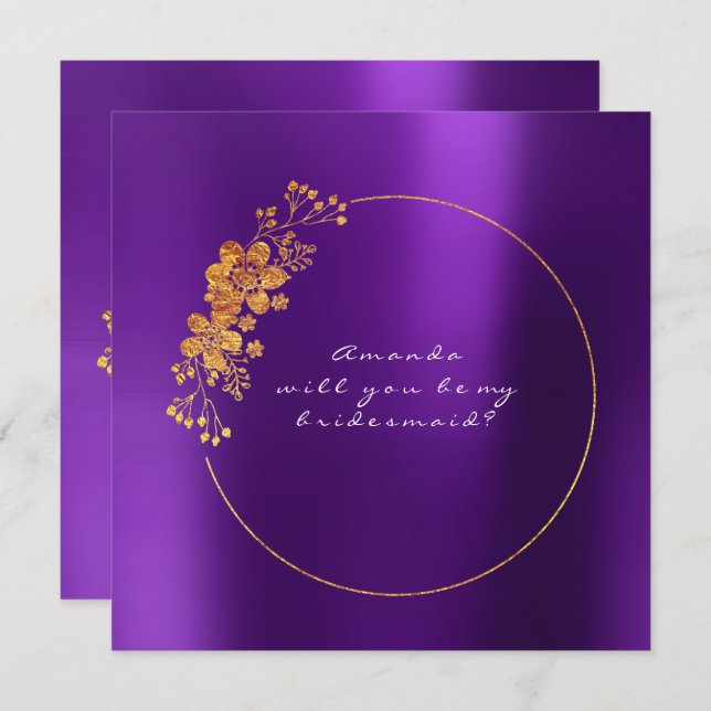 Invitation Serez-Vous Ma Femme D'Accueil Gold Plum Purple (Devant / Derrière)
