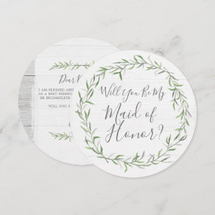Invitation Serez-vous ma femme d'honneur Rustic Wood & Wreath
