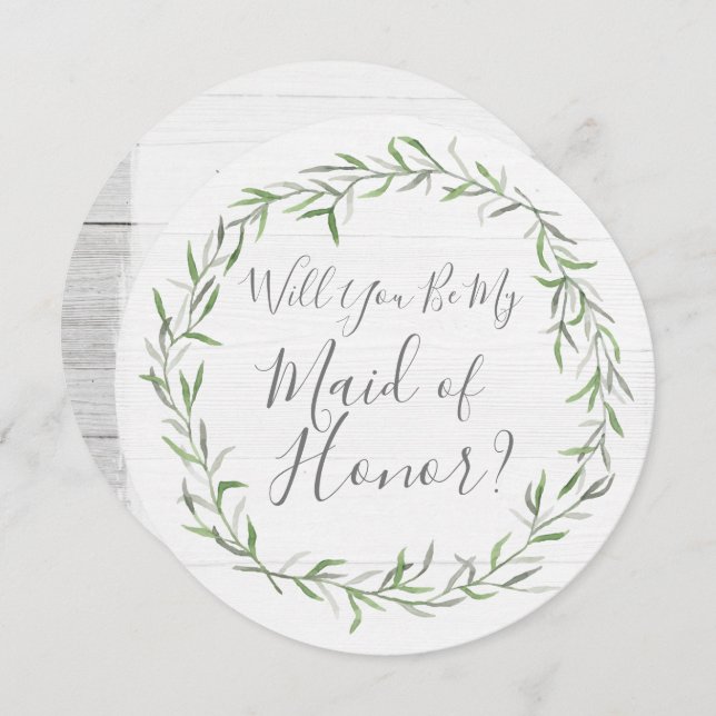 Invitation Serez-vous ma femme d'honneur Rustic Wood & Wreath (Devant / Derrière)