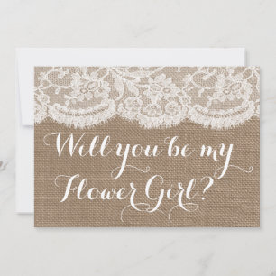 Invitation Serez-Vous Ma Fille Fleur ? Burlap et dentelle rus