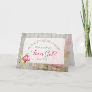 Invitation Serez-vous ma Flower Girl Floral Rustic Wood Card