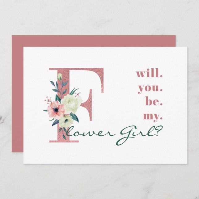 Invitation Serez-vous ma Flower Girl Rose Floral Letter (Devant / Derrière)
