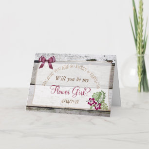 Invitation Serez-vous ma Flower Girl Rustic Burgundy Card