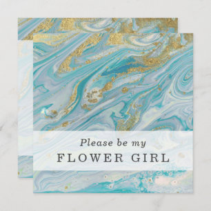 Invitation Serez-Vous Ma Flower Girl Turquoise & Gold Card