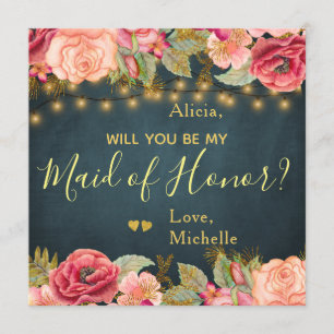Invitation Serez-vous ma servante des roses blush d'honneur d