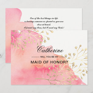Invitation Serez-vous ma servante d'honneur ? Aquarelle rose