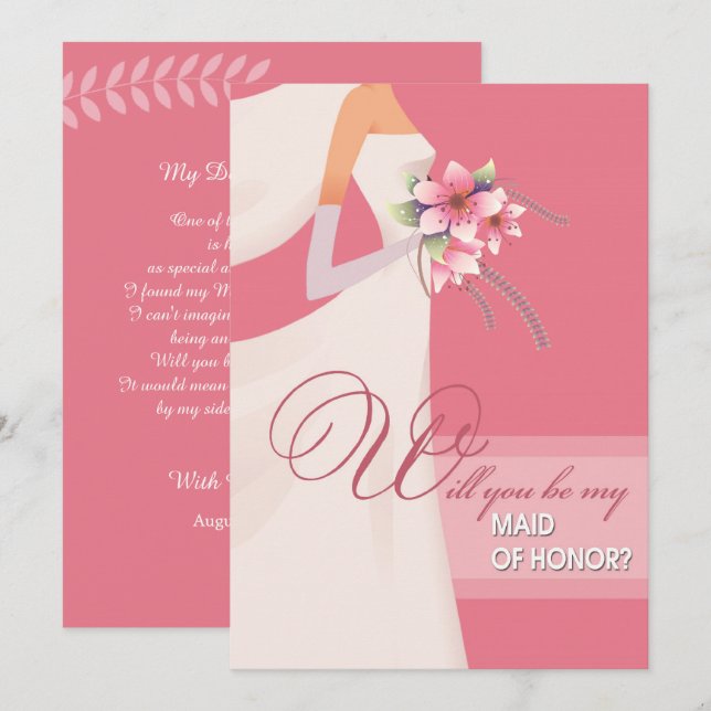 Invitation Serez-vous ma servante d'honneur ? Blanc rose mode (Devant / Derrière)