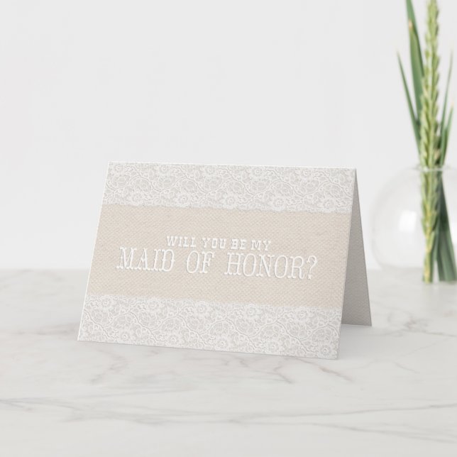 Invitation Serez-vous ma servante d'honneur ? | Burlap rustiq (Devant)