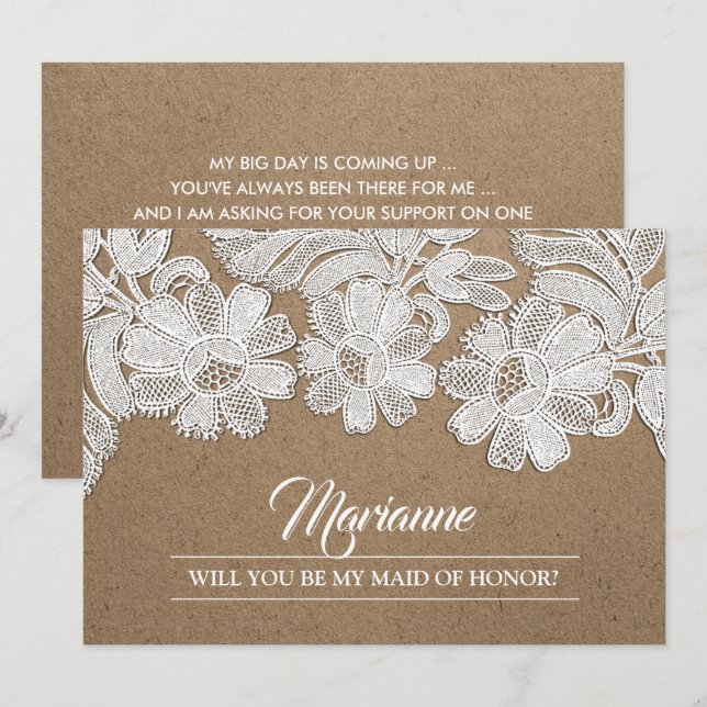 Invitation Serez-vous ma servante d'honneur ? Fleurs de dente (Devant / Derrière)