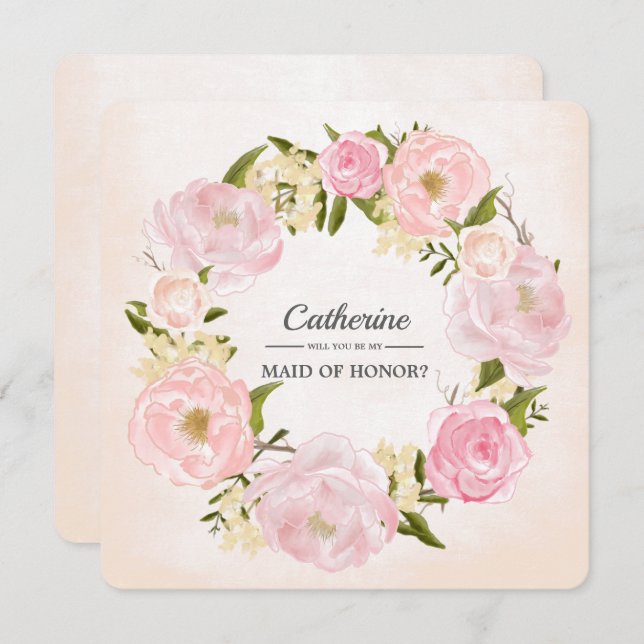 Invitation Serez-vous ma servante d'honneur ? Pies roses (Devant / Derrière)