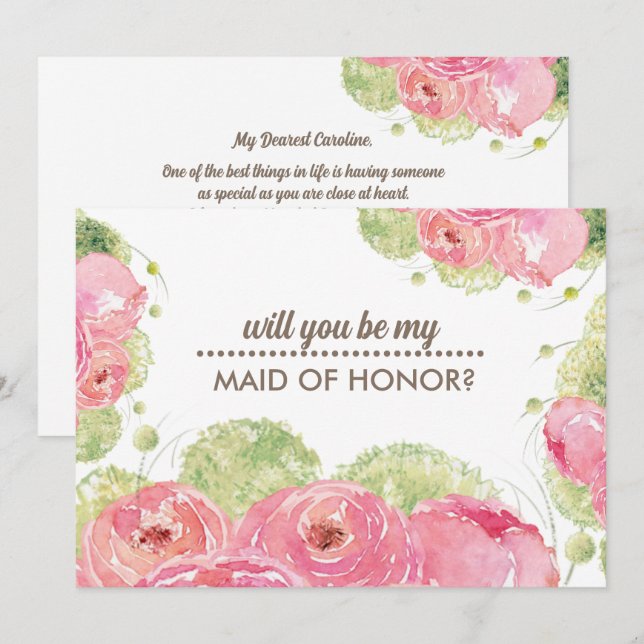 Invitation Serez-vous ma servante d'honneur ? Rose romantique (Devant / Derrière)